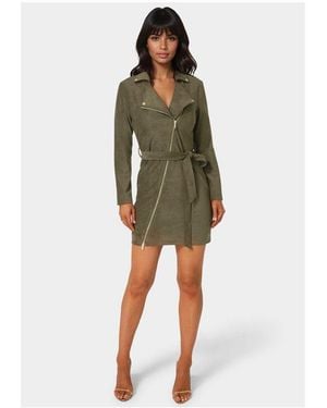 Bebe Faux Suede Moto Dress - Green