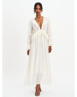 Miss Circle Safiya Jacquard Chiffon Long Sleeve Maxi Dress - White