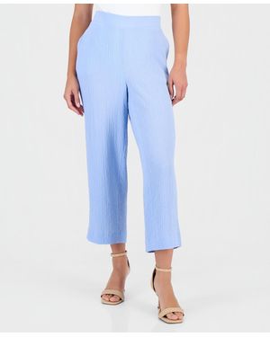 Anne Klein Essentials Petite Textured High Rise Pull-on Pants - Blue