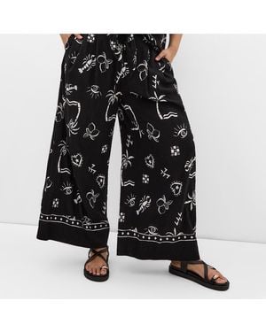 City Chic Resort Border Print Pant - Black