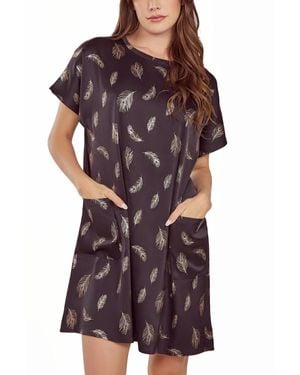 iCollection Silky Pocket Shift Sleepshirt Nightgown - Purple