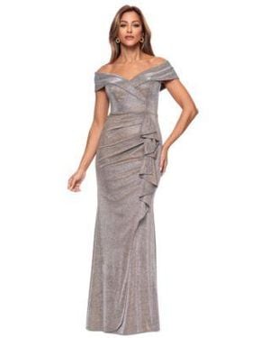 Xscape Off The Shoulder Ruffled Glitter Gown - White