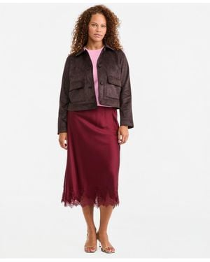 On 34th High-waisted Midi Lace-trim Skirt - Red