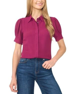 Cece Scalloped Puff-sleeve Button-front Top - Purple