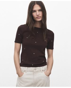 Mango Rhinestones Detail Knitted Sweater - Black