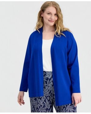 Anne Klein Essentials Plus Size Chatham Open-front Cardigan - Blue