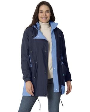 Woman Within Plus Size Colorblocked Taslon Anorak - Blue