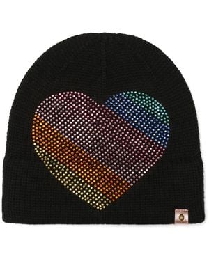 Kurt Geiger Hotfix Rainbow Heart Knit Beanie - Black