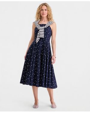knee length dresses for ladies Blue Floral Short Sleeve Midi Dress - Casual Dresses main image 0