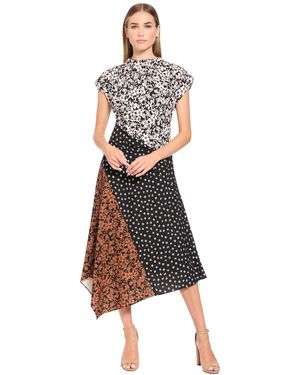 Luxely Patchwork Print Mock Neck Midi Dress - White