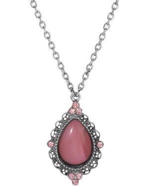 2028 Glass Teardrop Crystal Accent Necklace - Pink