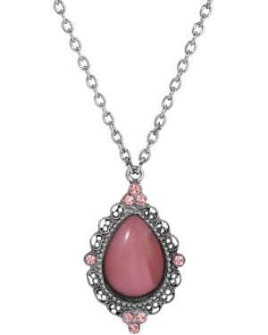 2028 Glass Teardrop Crystal Accent Necklace - Pink