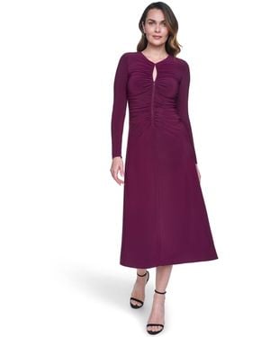 Vince Camuto Shirred Long-sleeve Dress - Purple