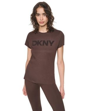 DKNY Flocked Logo Crewneck T-shirt - Brown