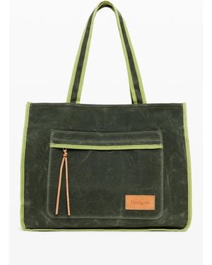 Desigual Shopper Bag With Large Pocket, Cotton - Green