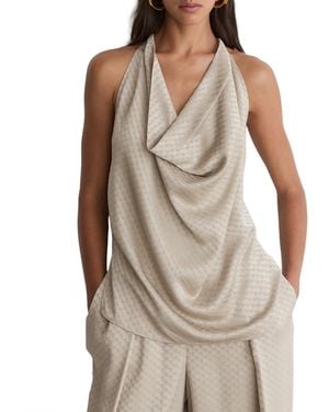 Reiss Jacquard Coord Drape Cowl-neck Sleeveless Blouse - Natural