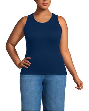Lands' End Plus Size Drapey Rib Skimming Tank Top - Blue