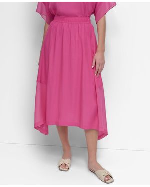DKNY Handkerchief Hem Mixed Media Maxi Skirt - Pink