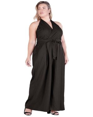 Standards & Practices Halter Smoked Waist Poplin Wide Leg Jumpsuit - Black