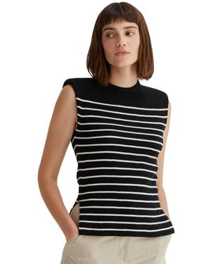 Crescent Blake Sleeveless Power Shoulder Stripe Top - Black