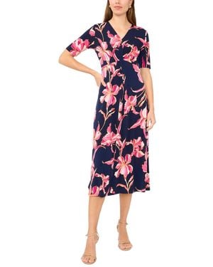 Msk Short-sleeve V-neck Twist Front Midi Dress - Red