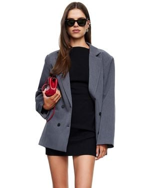 Lioness Hills Double-breasted Oversized Pinstripe Blazer - Blue