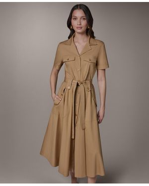 Donna Karan Weekend Short-sleeve Self-belted Midi Shirt Dress - Brown