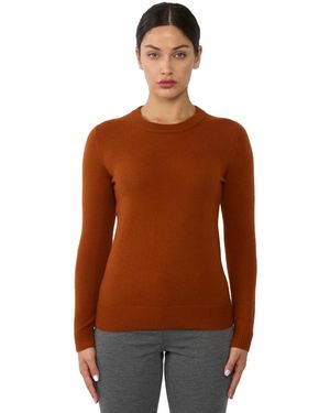Jennie Liu 100% Pure Cashmere Long Sleeve Crew Neck Pullover Sweater - Brown