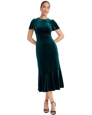 Maggy London Short Sleeve Velvet Midi Dress - Blue