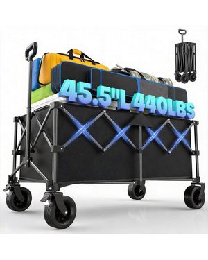 Gnuadz 45.5" Collapsible Wagon Heavy Duty Foldable Adjustable Handle Camping Groceries - Blue