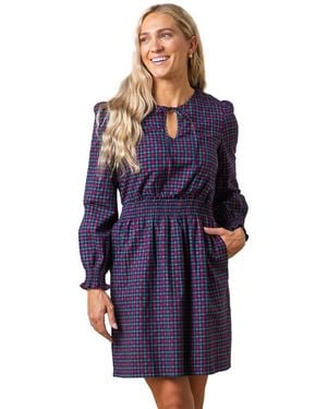 Hope & Henry Long Sleeve Smocked Waist Keyhole Dress - Blue