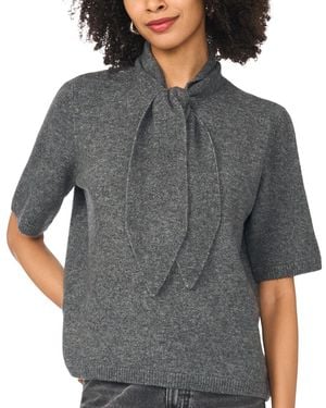 SAM & JESS Cozy Tie Neck Short-sleeve Loose-fit Sweater - Gray