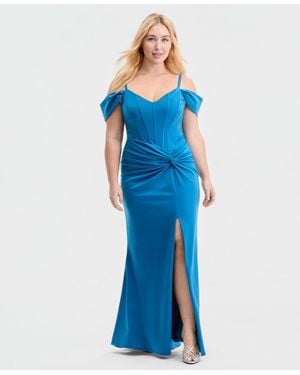 B Darlin Trendy Plus Size Corset Twist-front Sleeveless Gown - Blue