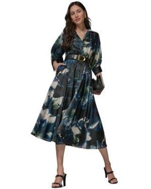 Donna Karan Organza Printed Shirt Dress - Blue