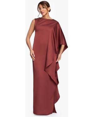 Betsy & Adam Draped Sleeve Boat Neck Gown - Red