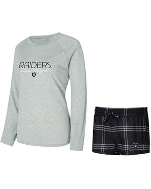 Concepts Sport Black/gray Las Vegas Raiders Petition Raglan Long Sleeve Top And Shorts Set - Blue