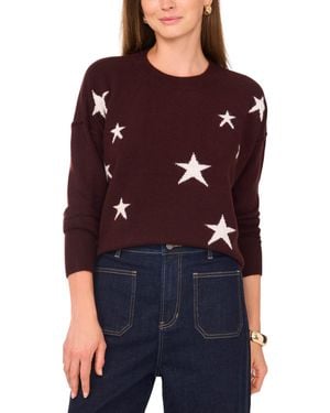 Vince Camuto Cozy Crewneck Star-print Dropped-shoulder Sweater - Purple