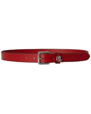 Ralph Lauren Logo Keeper Leather Skinny Belt - Red