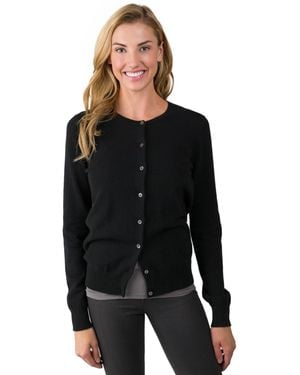 Jennie Liu 100% Cashmere Button Front Long Sleeve Crewneck Cardigan Sweater - Black