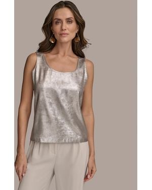 Donna Karan Metallic Scoop-neck Tank Top - Brown