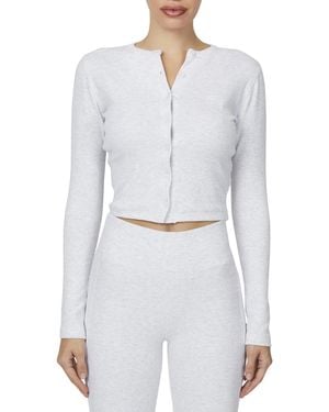 Good For Nothing Ribbed Vintage Buttoned Long Sleeve T-shirt - White