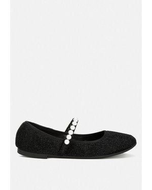 LONDON RAG Corphee Pearl Strapped Glitter Ballerinas - Black