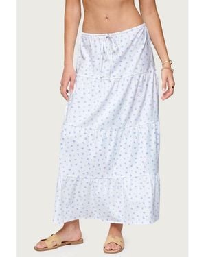 Edikted Charley Floral Tiered Maxi Skirt - Blue