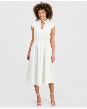 Kasper Lace Drawstring-waist Midi Dress - White