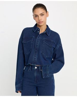 GOOD AMERICAN Jeanius Collared Cropped Jacket - Blue