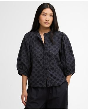 Barbour Layla Broderie Anglaise Elbow-sleeve Top - Black