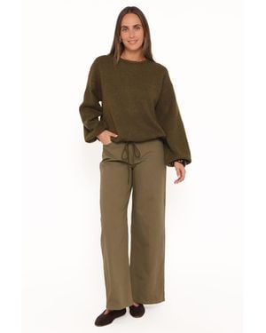Petal & Pup Galadriel Oversized Crew Neck Drawcord Sweater - Green