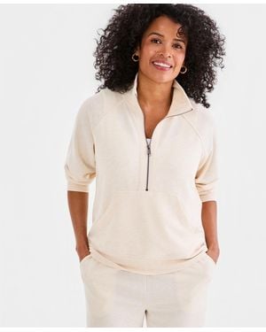 Style & Co. Luxsoft French Terry Half-zip Sweatshirt - White