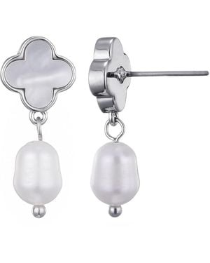 Adornia Silver Freshwater Pearl Clover Drop Earrings - White