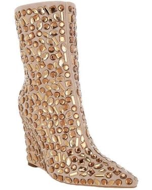 LONDON RAG Trend Titan Diamante Slim Wedge Heel Boots - White